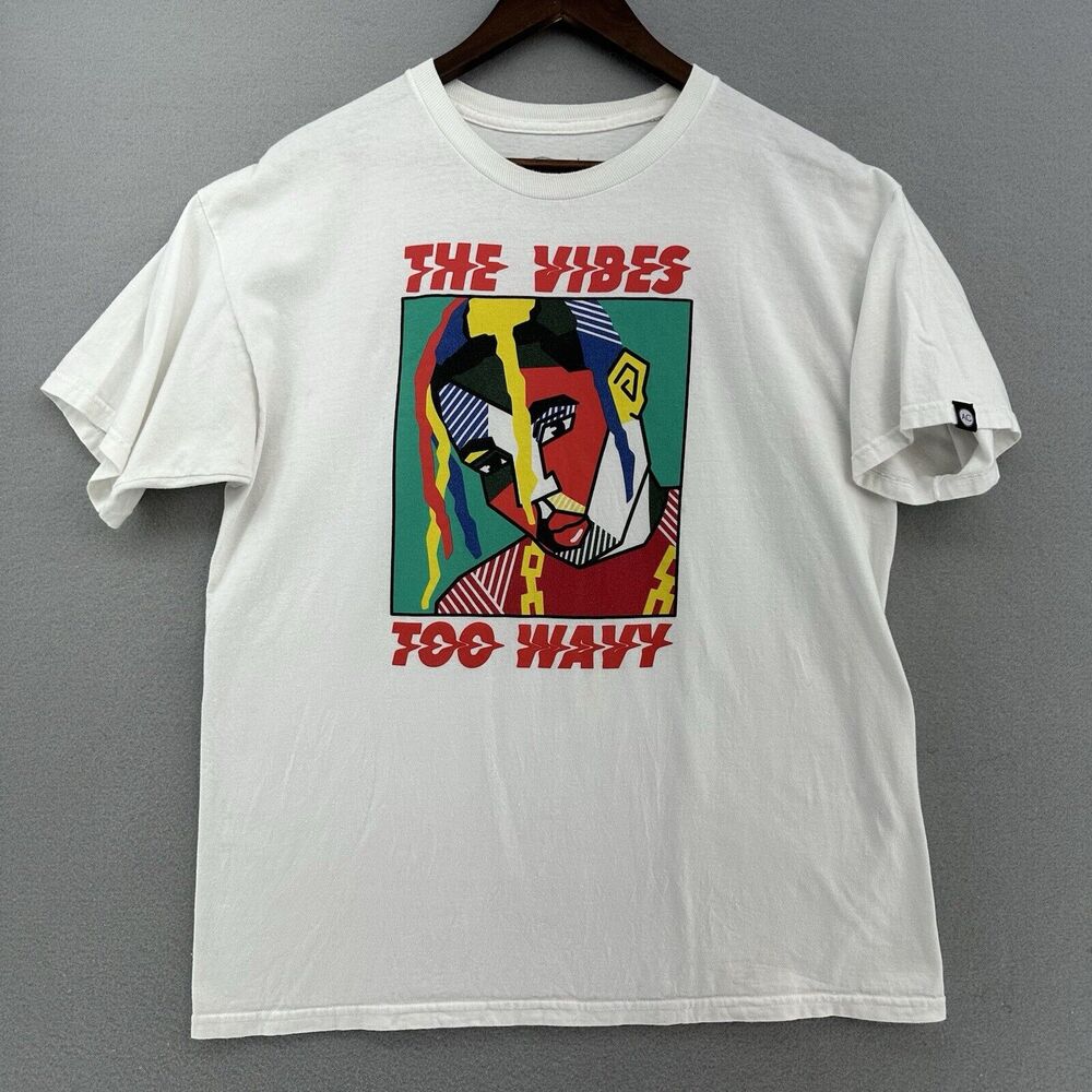 2018 Travis Scott The Vibes Too Wavy White Tshirt‎ Men’s L Color Block Hip Hop